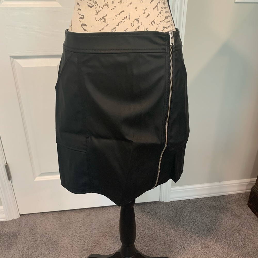 Faux leather skirt with asymmetrical front zipper